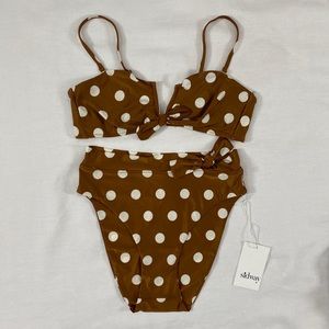 Sidway Swim Stomp the Divots Beverly Bandeau & Karen High Rise Bikini Set / NWOT